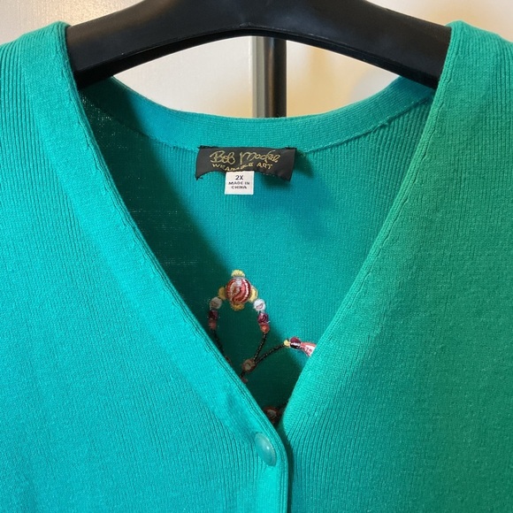 Bob Mackie Teal Embroidered Button Up Cardigan Dreamcatcher 2X - Picture 4 of 7